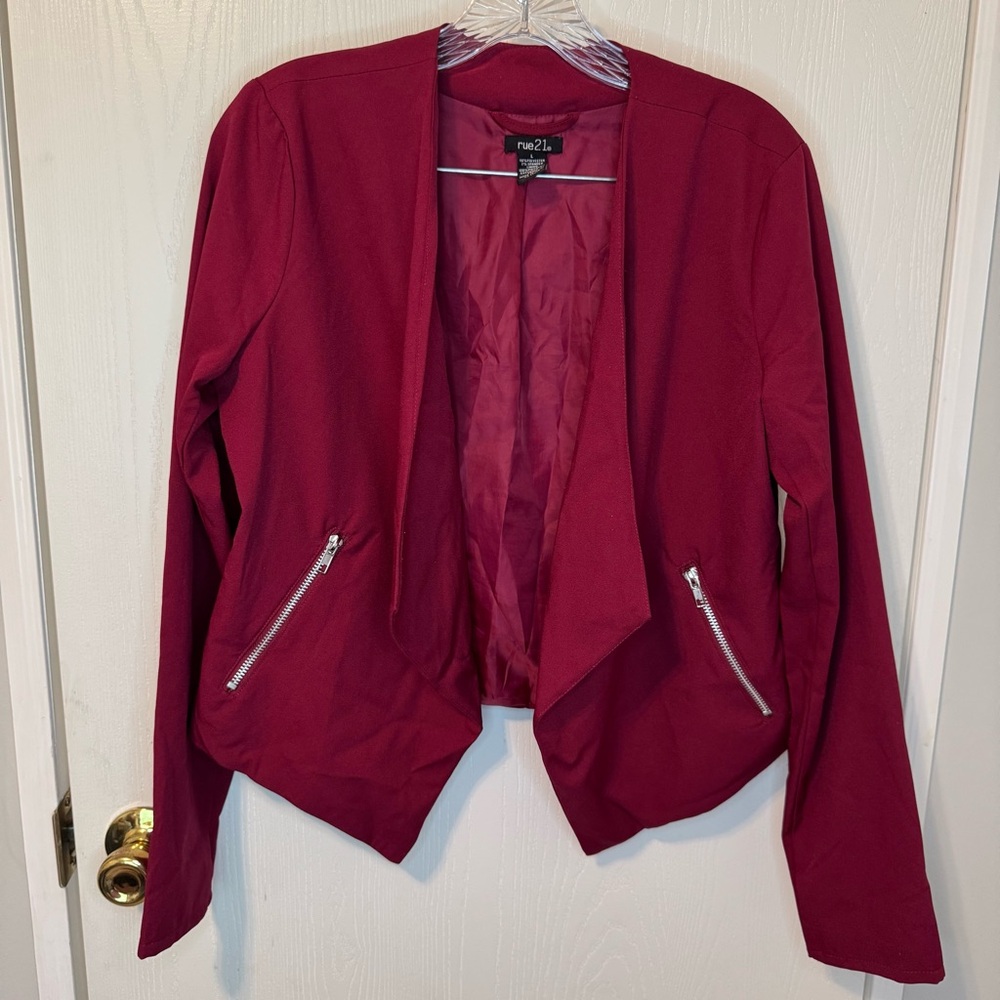 Women's Red Open Front Jacket with Zippers by Rue21 Size Large
